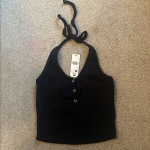 Garage Black Buttoned Halter Crop Top